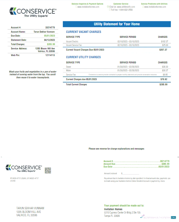 download download USA FLORID A CONSERVICE utility bill Word and PDF template PDF template PDF template
